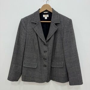 Talbots Plus Size 16W Glen Plaid Black Blazer Jacket Career Business Wool